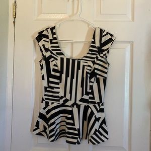 Black & off white peplum blouse